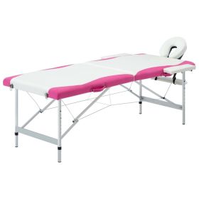 2-Zone Foldable Massage Table Aluminum White and Pink