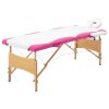 Foldable Massage Table 2 Zones Wood White and Pink