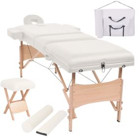 3-Zone Folding Massage Table and Stool Set 3.9" Thick White