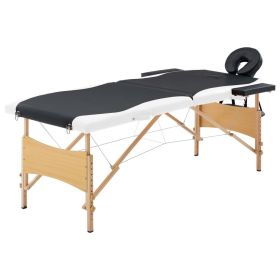 Foldable Massage Table 2 Zones Wood Black and White